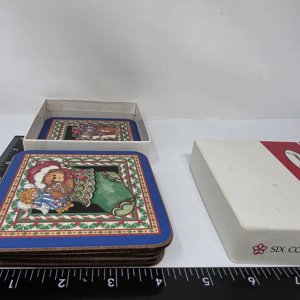 Pimpernel Coasters Bears Cjrostmas SET OF 6 vintage Cork Back